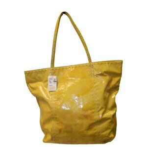Carlos Falchi Yellow Patent Leather Large Tote Bag Fatto A Mano Y2k
